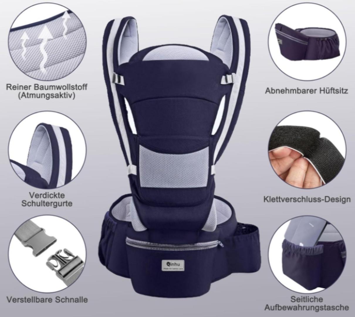 Baby Carrier, Multifunctional Ergonomic Baby Carrier for 0-36 Months, All-in-One Child Carrier with Hip Seat, Adjustable Seat, Baby Carrier with 6 Carrying Positions for Infants (Dark Blue)