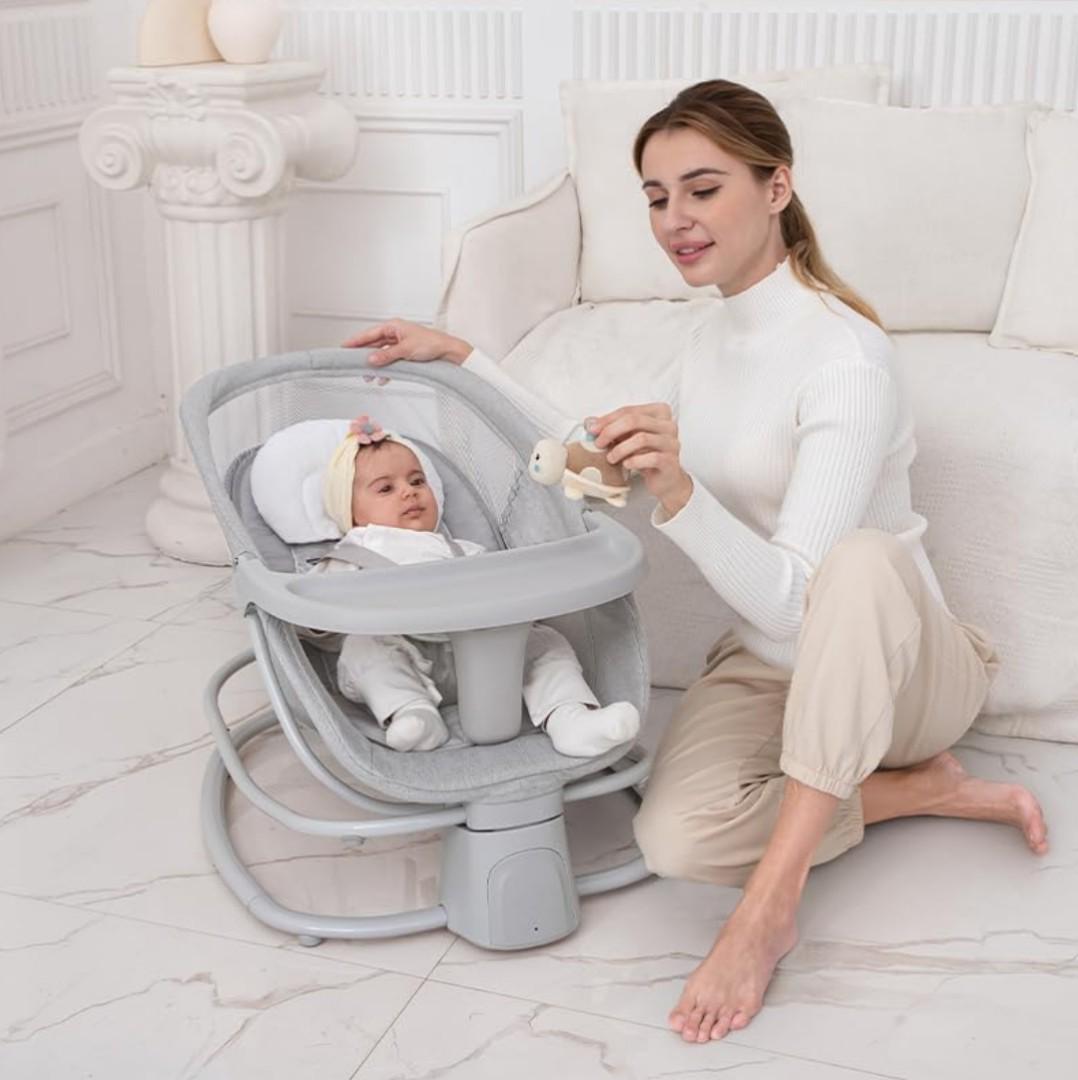 Mastela Premium Deluxe 4In 1 Swing, Rocker, Stationery Seat and Bassinet-Automatic Electric Baby Swing with Adjustable Swing Speed, Soothing Music Baby Rocker Suitable for 0-3 Years