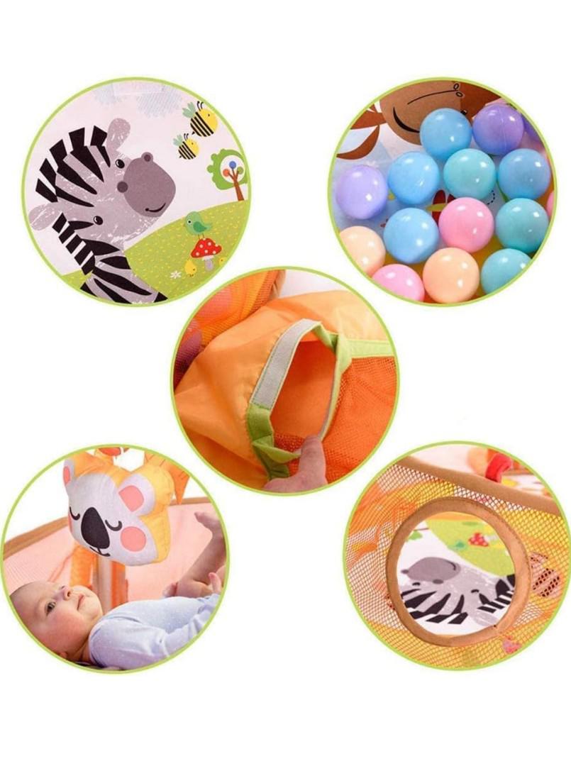 3 In 1 Baby Play Mat For 0-1 Year Old Baby Crawling Gym Mat Turtle Room Pool Support Net,1 Count,Multicolor