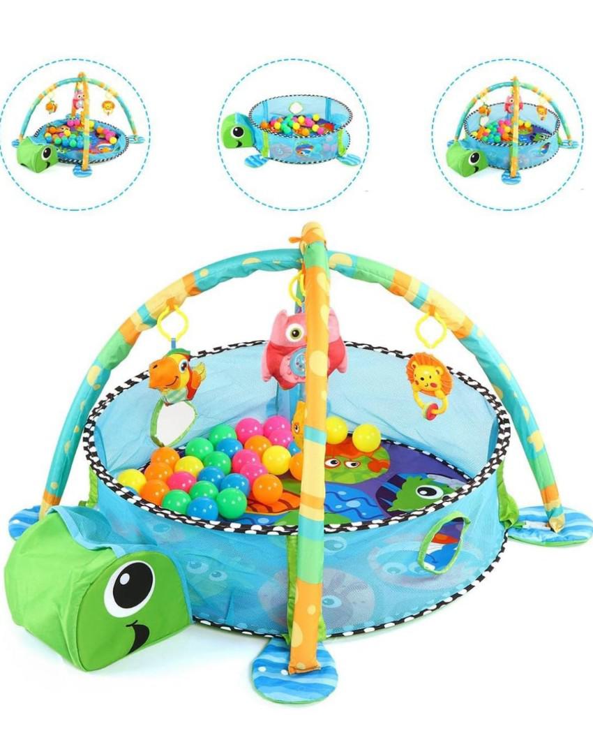3 In 1 Baby Play Mat For 0-1 Year Old Baby Crawling Gym Mat Turtle Room Pool Support Net,1 Count,Multicolor