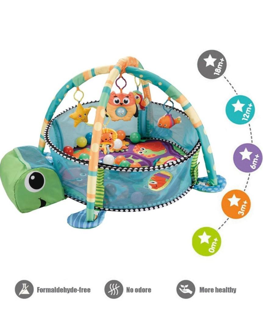 3 In 1 Baby Play Mat For 0-1 Year Old Baby Crawling Gym Mat Turtle Room Pool Support Net,1 Count,Multicolor