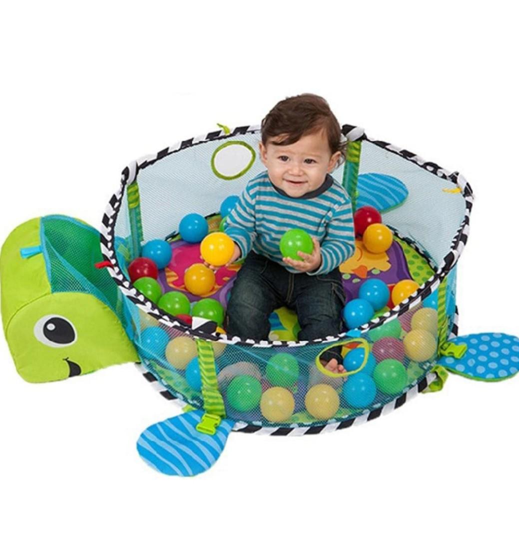 3 In 1 Baby Play Mat For 0-1 Year Old Baby Crawling Gym Mat Turtle Room Pool Support Net,1 Count,Multicolor