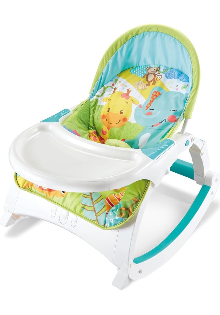 Newborn Baby Musical Bouncer Rocker, Baby Chair from Birth, 2 in 1 Newborn Baby Swing Vibration Chair, Infant to Toddler Rocking Chair, Feeding Tray & Toy Bar, Baby Feeding Chair, 0-36 Months