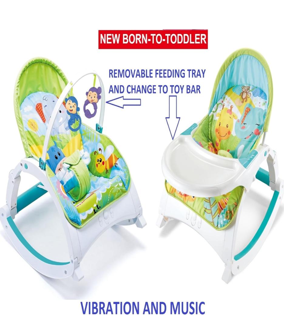 Newborn Baby Musical Bouncer Rocker, Baby Chair from Birth, 2 in 1 Newborn Baby Swing Vibration Chair, Infant to Toddler Rocking Chair, Feeding Tray & Toy Bar, Baby Feeding Chair, 0-36 Months
