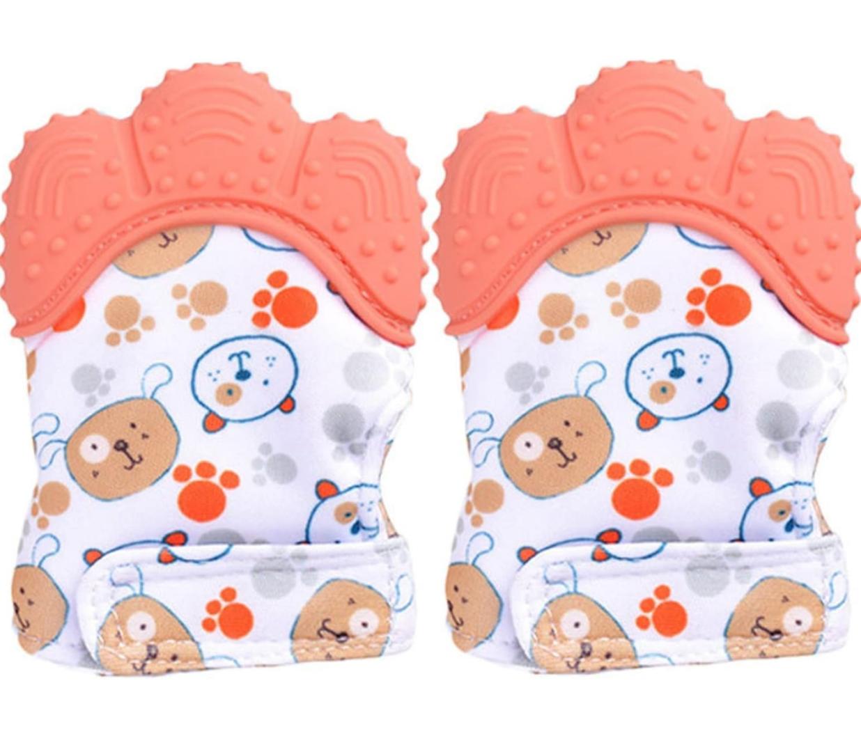 Teething Mittens for Babies 2 Pack Baby Teething Gloves Infant Soothing Pain Relief Mitt Baby Teether Mits, Food Grade Silicone, Safe(BPA Free), Washable