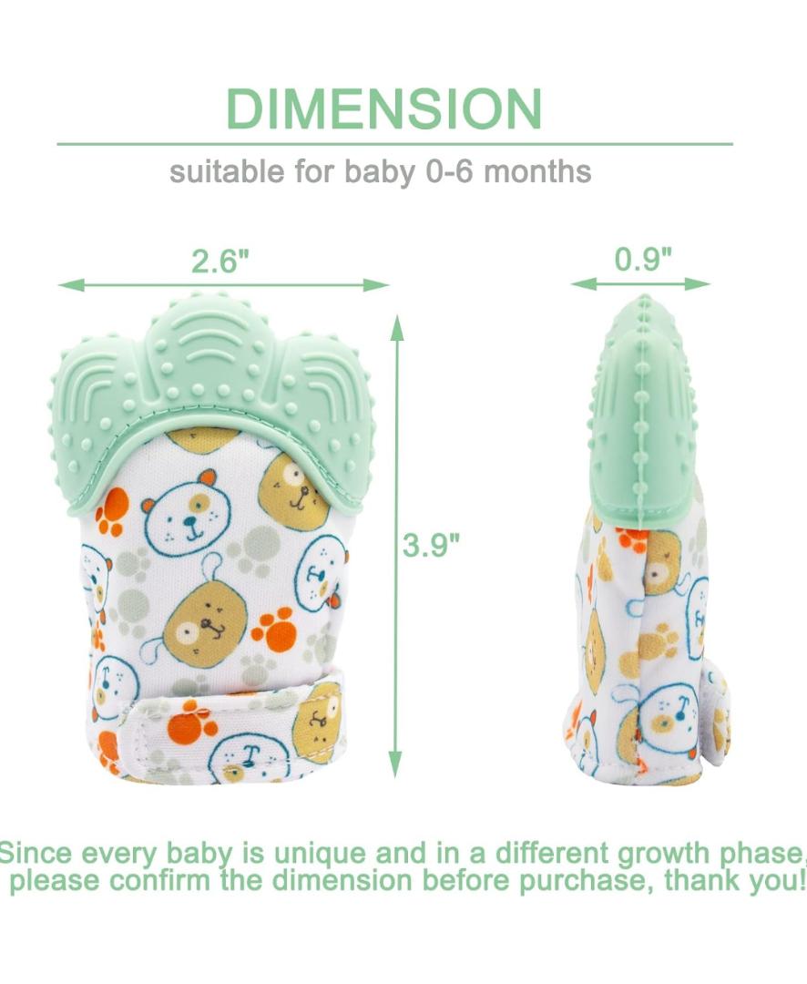 Teething Mittens for Babies 2 Pack Baby Teething Gloves Infant Soothing Pain Relief Mitt Baby Teether Mits, Food Grade Silicone, Safe(BPA Free), Washable