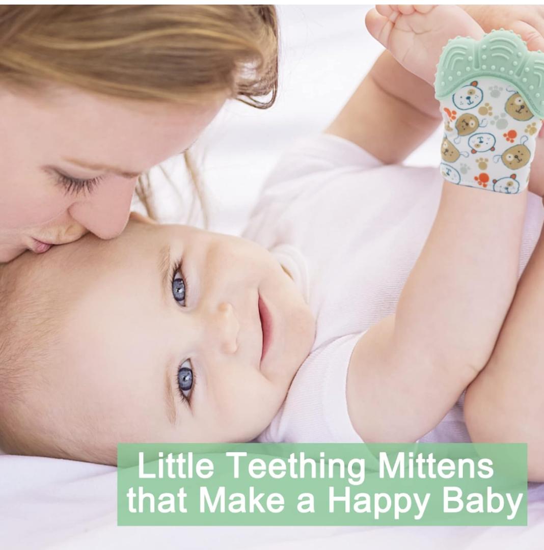 Teething Mittens for Babies 2 Pack Baby Teething Gloves Infant Soothing Pain Relief Mitt Baby Teether Mits, Food Grade Silicone, Safe(BPA Free), Washable