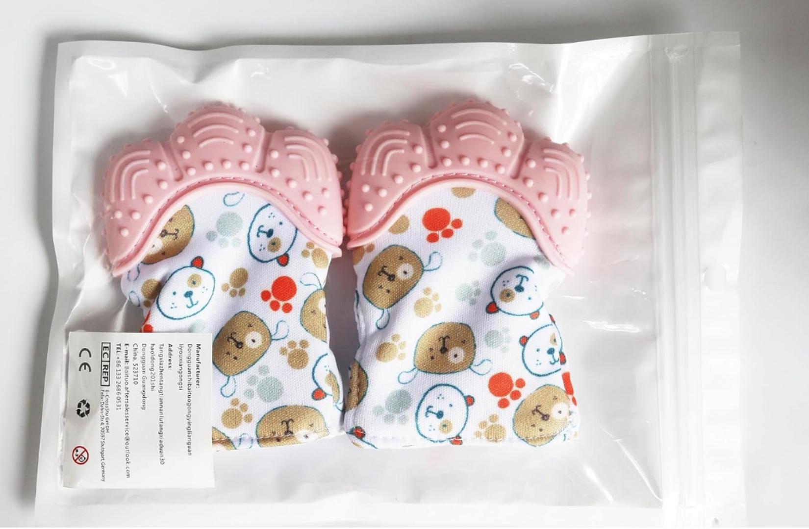 Teething Mittens for Babies 2 Pack Baby Teething Gloves Infant Soothing Pain Relief Mitt Baby Teether Mits, Food Grade Silicone, Safe(BPA Free), Washable