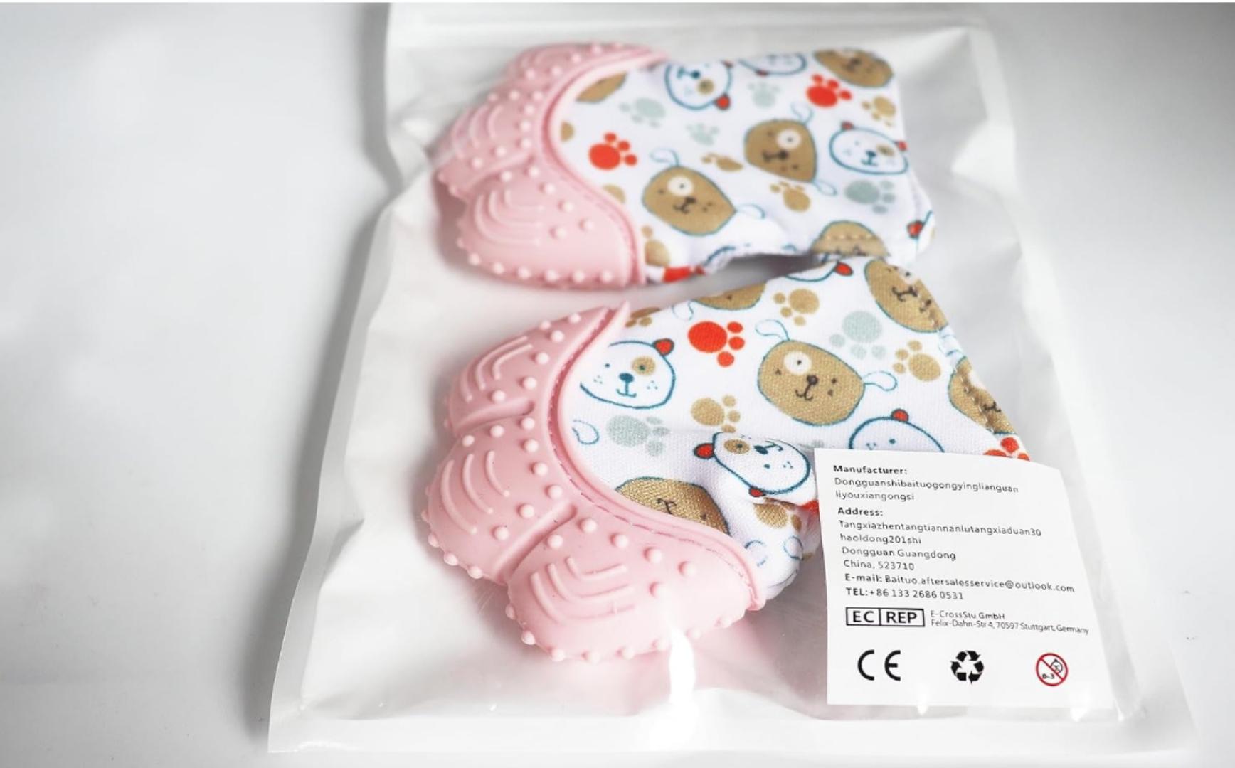 Teething Mittens for Babies 2 Pack Baby Teething Gloves Infant Soothing Pain Relief Mitt Baby Teether Mits, Food Grade Silicone, Safe(BPA Free), Washable