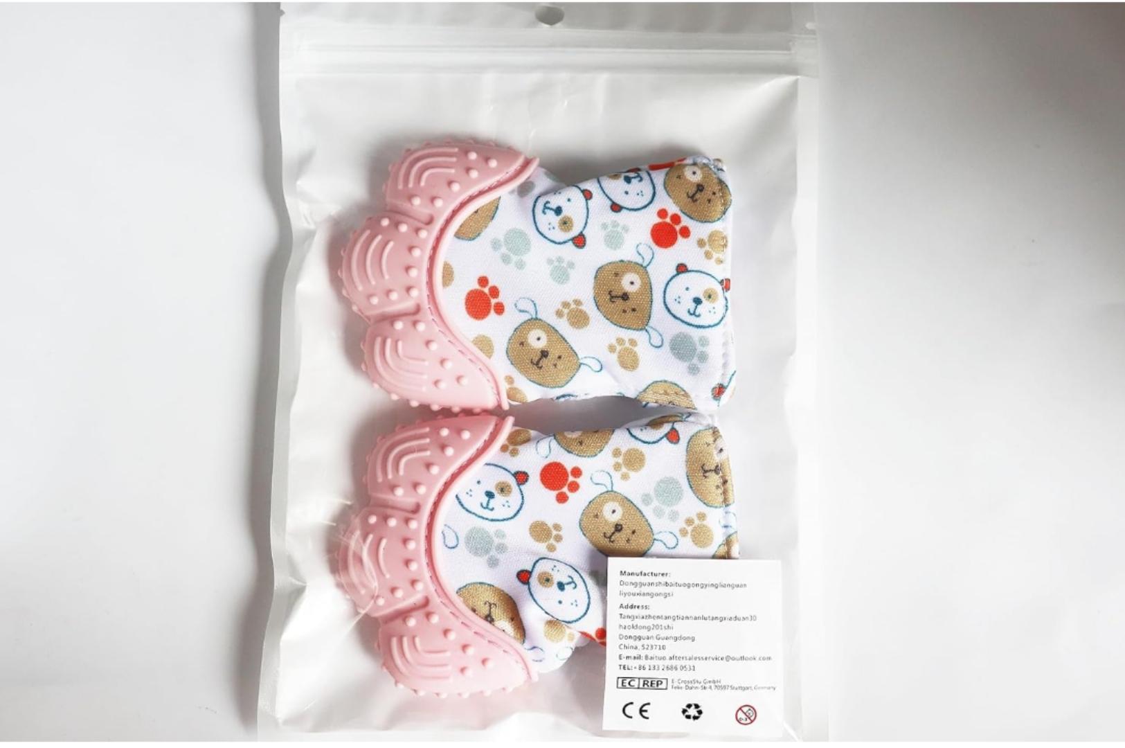 Teething Mittens for Babies 2 Pack Baby Teething Gloves Infant Soothing Pain Relief Mitt Baby Teether Mits, Food Grade Silicone, Safe(BPA Free), Washable