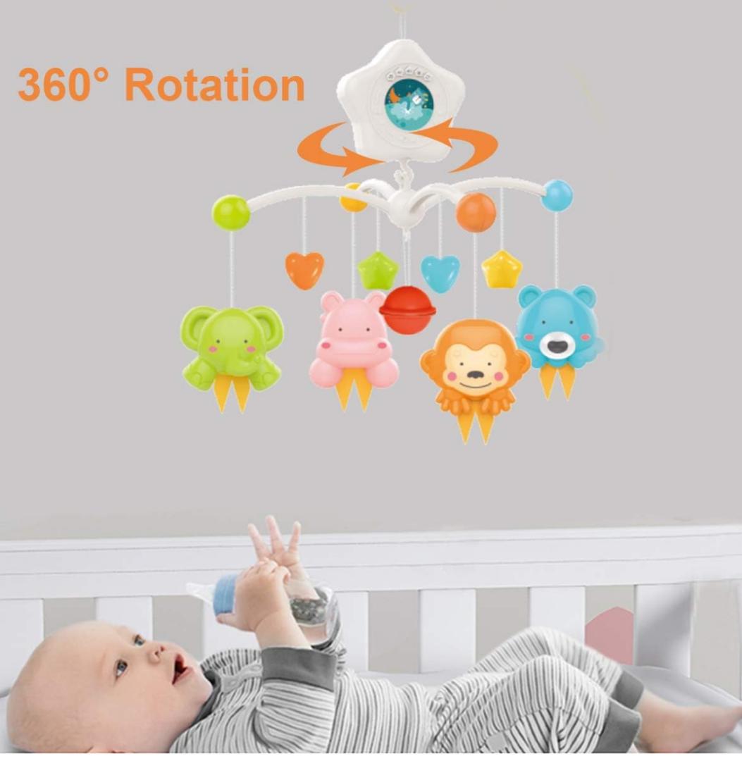 Baby Crib Mobile with Projrctor and Relaxing Music, Hanging Rotating Animals Rattles Nursery Gift Toy for Newborn 0-24 Months Boys and Girls Sleep