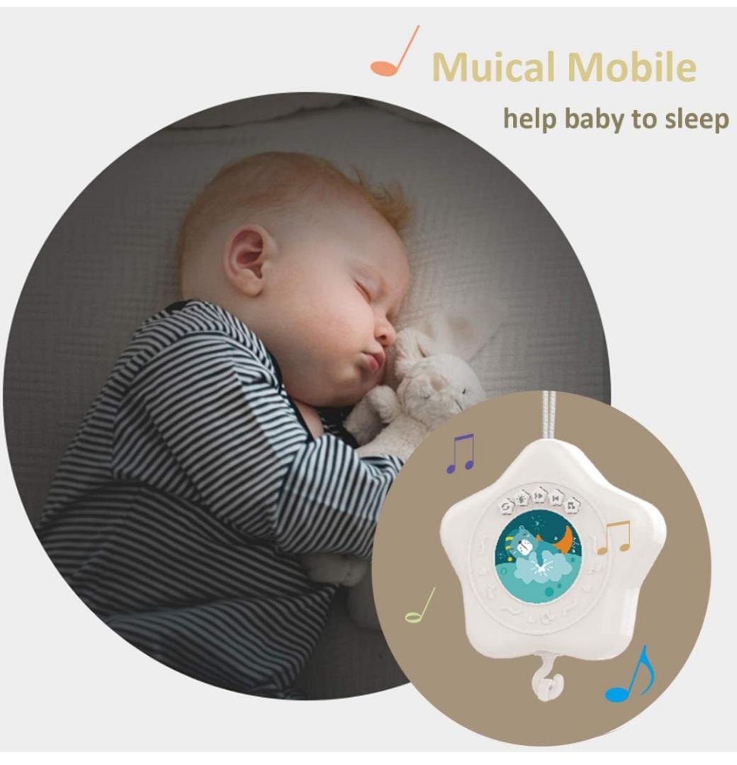 Baby Crib Mobile with Projrctor and Relaxing Music, Hanging Rotating Animals Rattles Nursery Gift Toy for Newborn 0-24 Months Boys and Girls Sleep