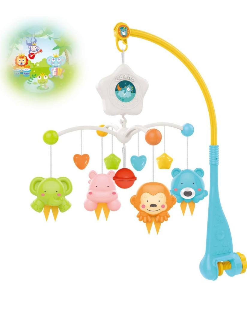 Baby Crib Mobile with Projrctor and Relaxing Music, Hanging Rotating Animals Rattles Nursery Gift Toy for Newborn 0-24 Months Boys and Girls Sleep