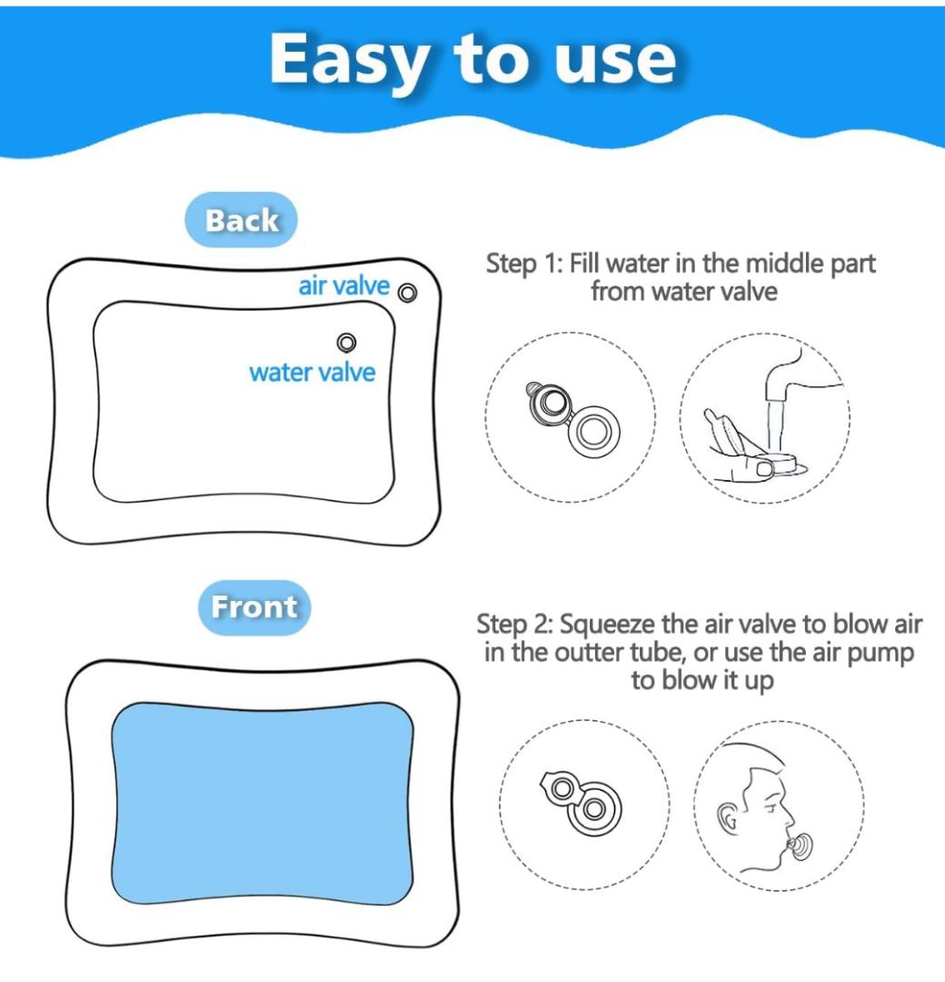 Baby Tummy Time Water Mat for Babies, Baby Toys Gifts for Newborn Infant 3 6 9 12 Month Baby Boy Girl  Inflatable Activity Play Sensory Mat Toddler