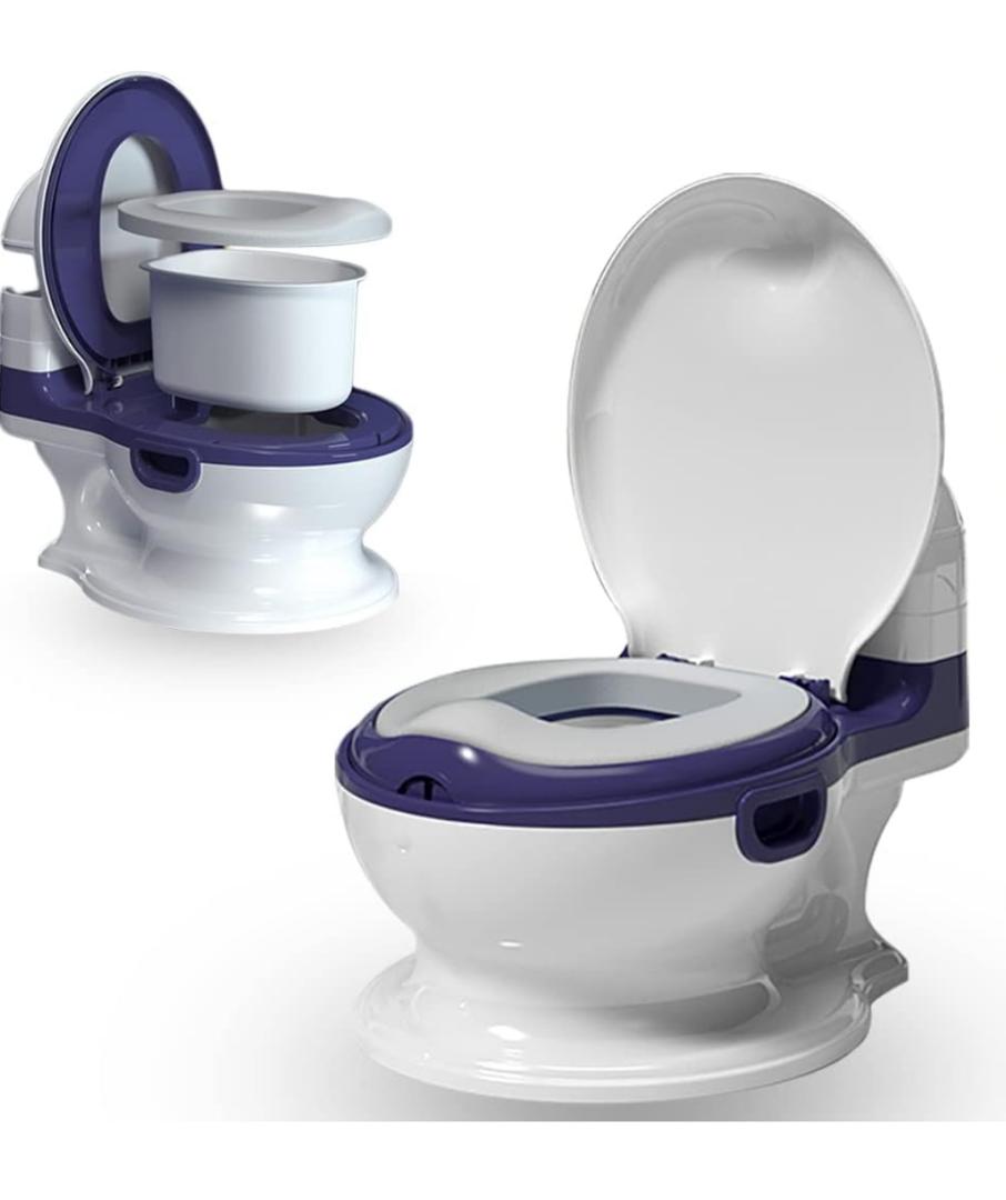 Potty Training Toilet, Realistic Potty Training Seat, Toddler Potty Chair with Soft Seat, Removable Potty Pot, Toilet Tissue Dispenser and Splash Guard, Non-Slip for Toddler& Baby& Kids (Blue)
