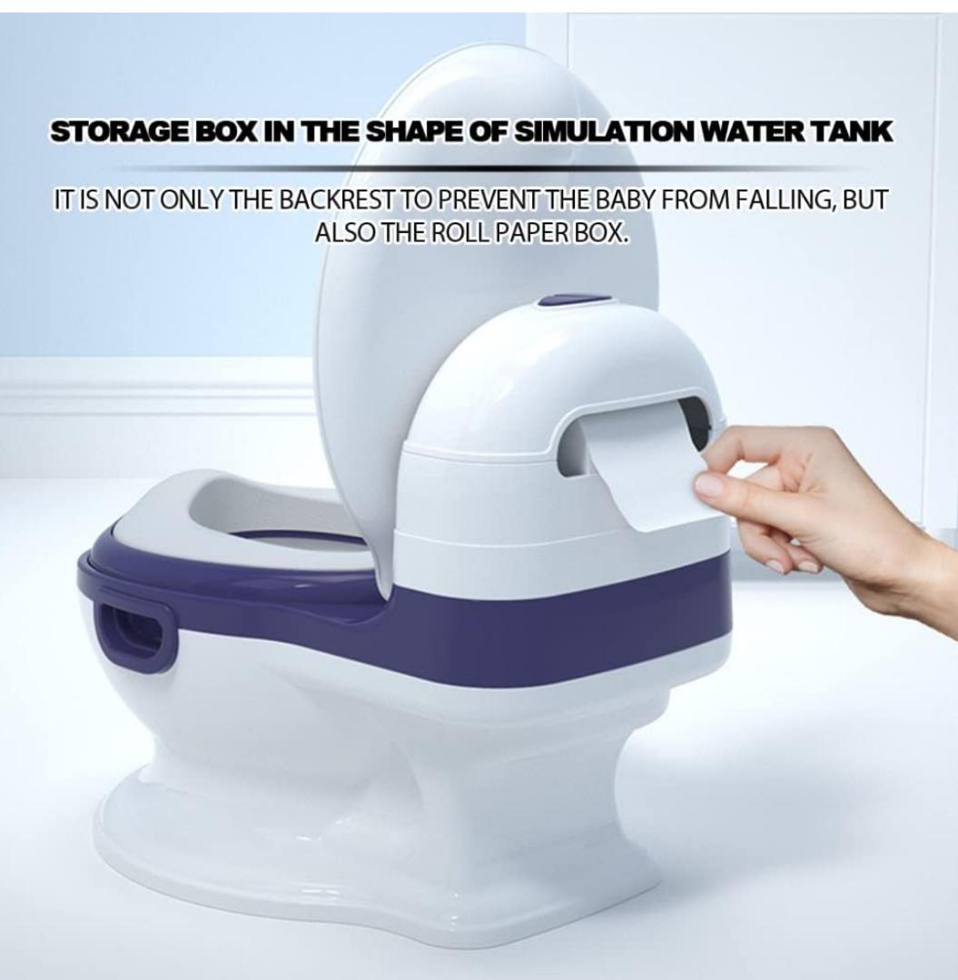 Potty Training Toilet, Realistic Potty Training Seat, Toddler Potty Chair with Soft Seat, Removable Potty Pot, Toilet Tissue Dispenser and Splash Guard, Non-Slip for Toddler& Baby& Kids (Blue)