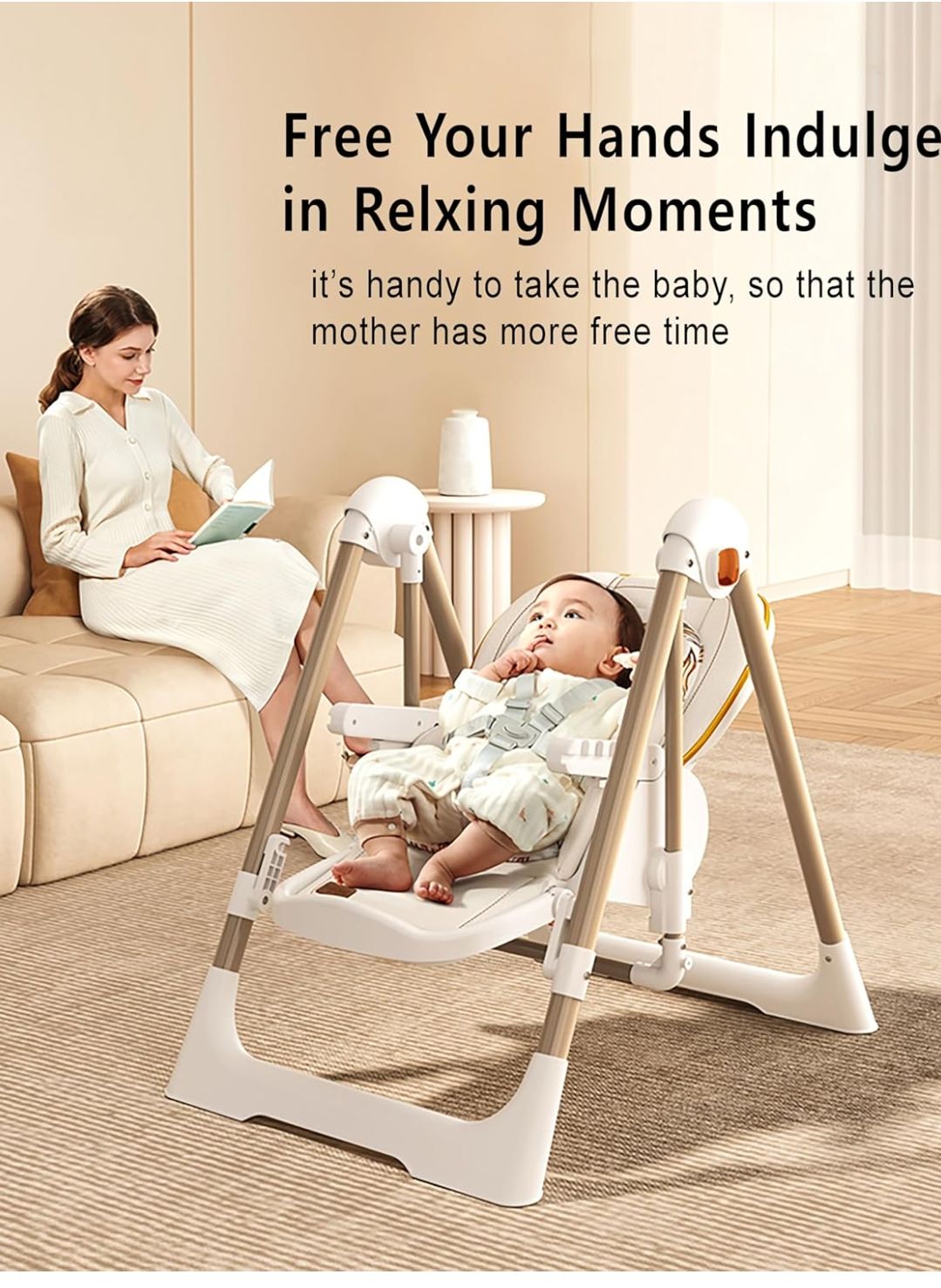 Kids High Chair, Foldable Swing Chair with Cushion Seat and Detachable Tray, Adjustable Chair with Wheels and Reclining Seat, Durable Materials (11-3) by Fantastic-Kids-Toys