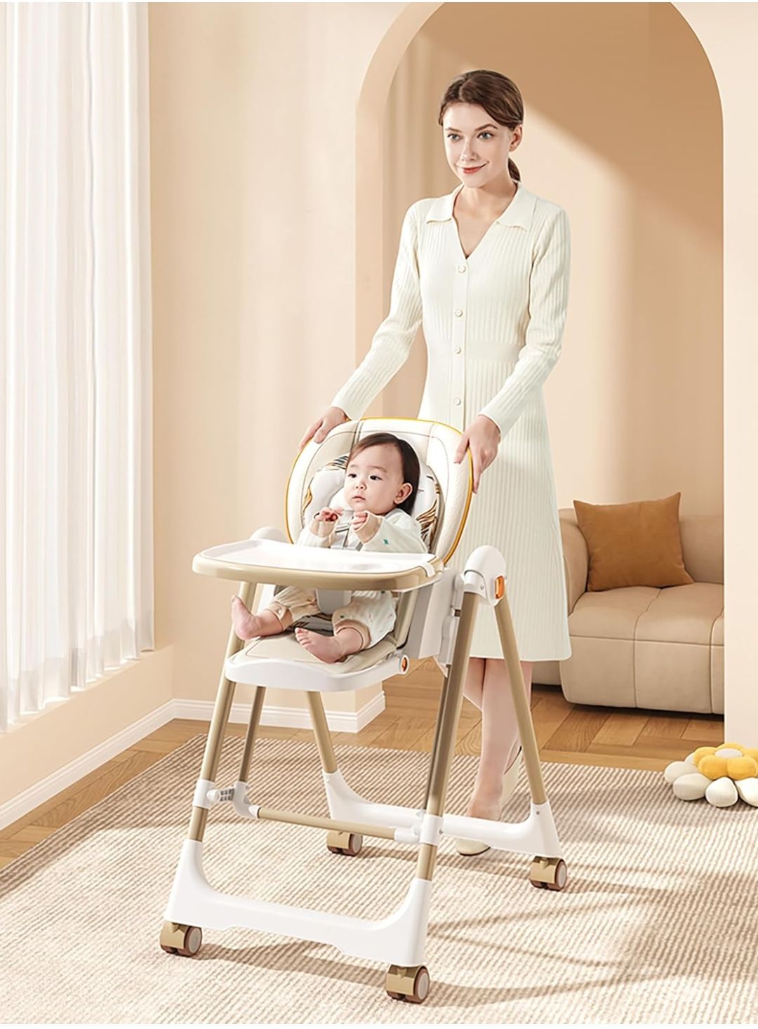 Kids High Chair, Foldable Swing Chair with Cushion Seat and Detachable Tray, Adjustable Chair with Wheels and Reclining Seat, Durable Materials (11-3) by Fantastic-Kids-Toys