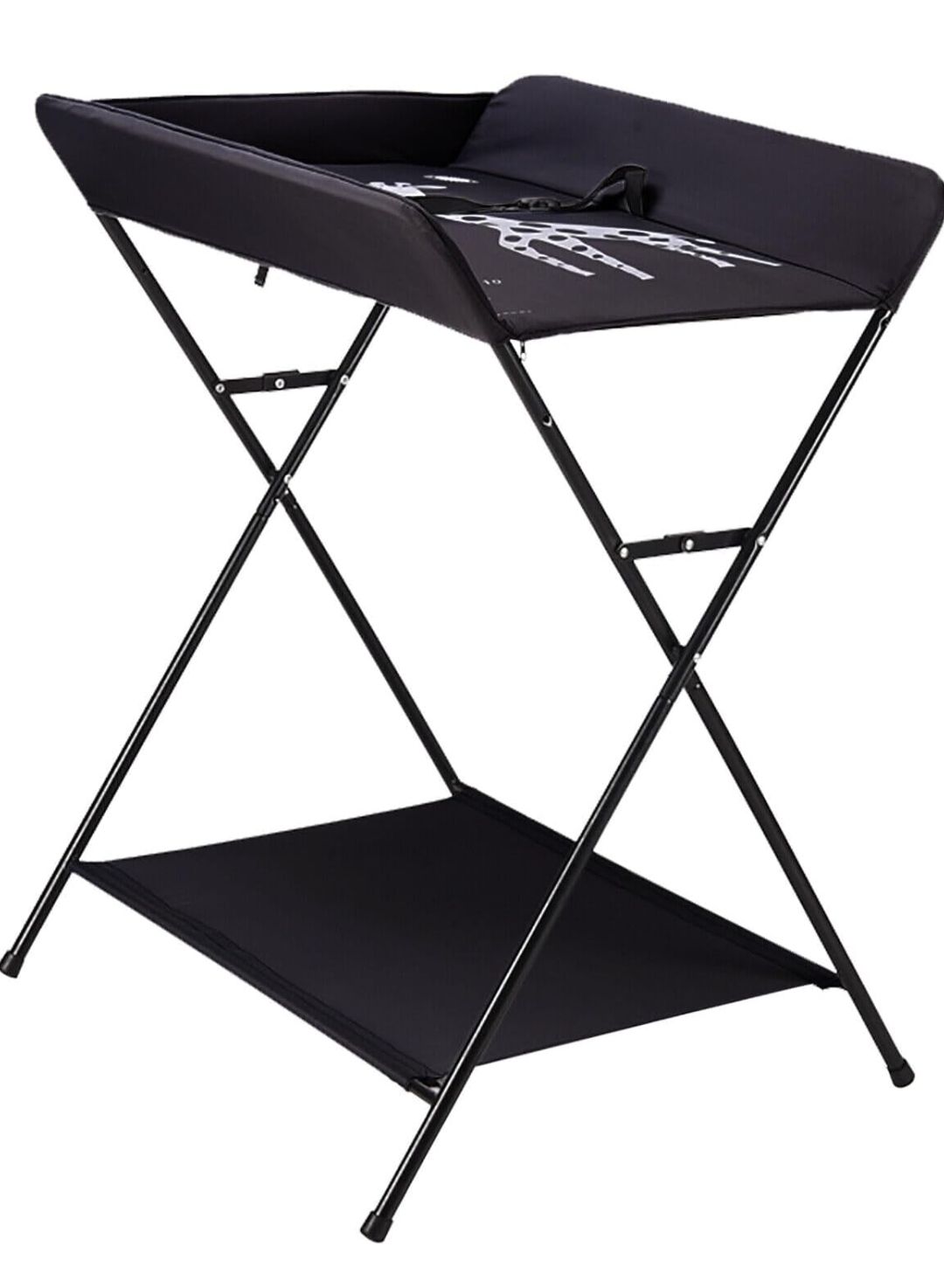Baby Massage Table With Wheels, Adjustable Height Folding Portable Baby Shower Table Dressing Table, With Clothes Drying Rack & Storage Rack For Infant,black flagship models