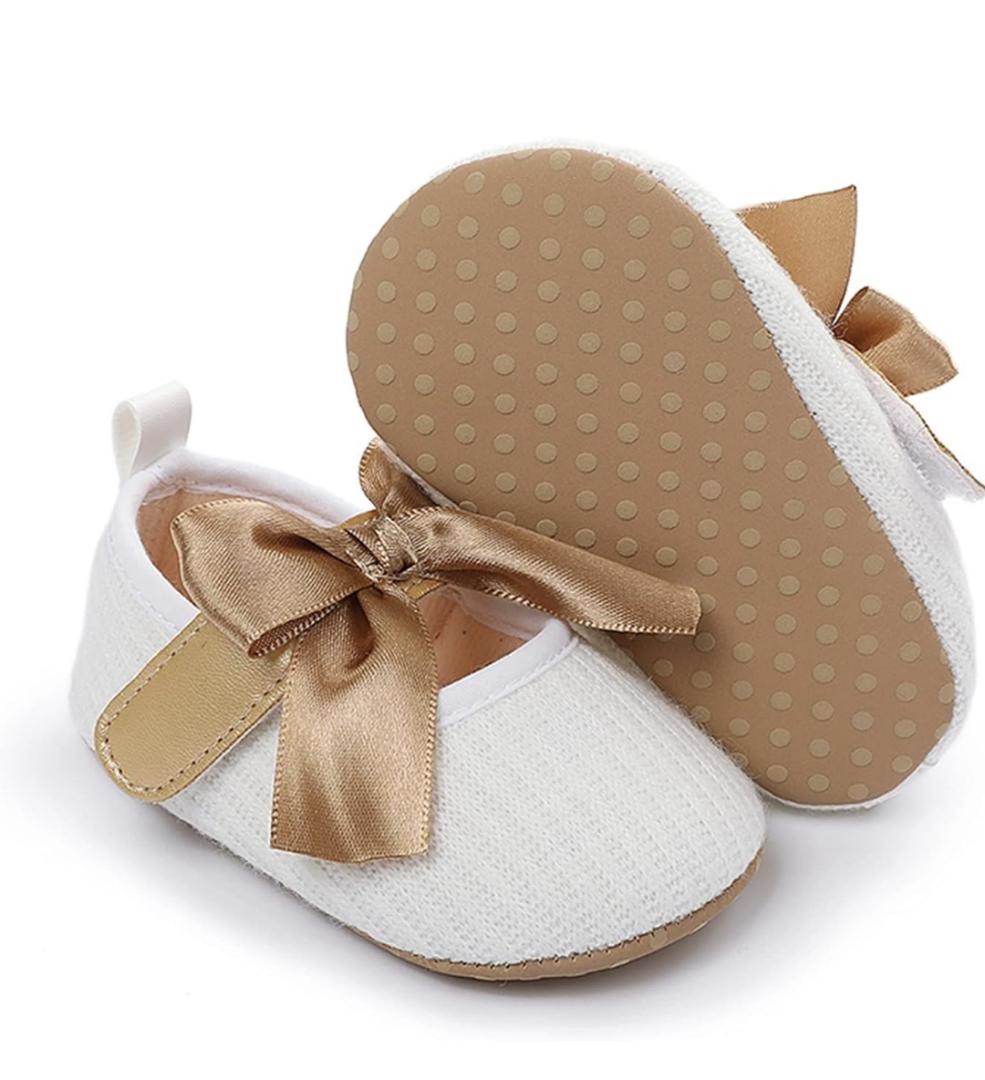 Baby Girls Shoes ​Flats Newborn Infant Girls Prewalker Bowknot ​Toddler Princess Party Dress Crib Shoes Soft Sole Baby Girls First Walking Shoes with Hook Loop
