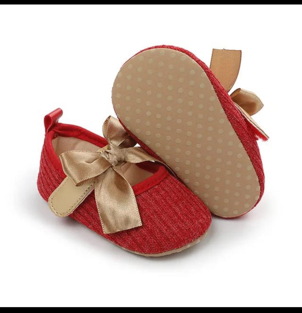 Baby Girls Shoes ​Flats Newborn Infant Girls Prewalker Bowknot ​Toddler Princess Party Dress Crib Shoes Soft Sole Baby Girls First Walking Shoes with Hook Loop