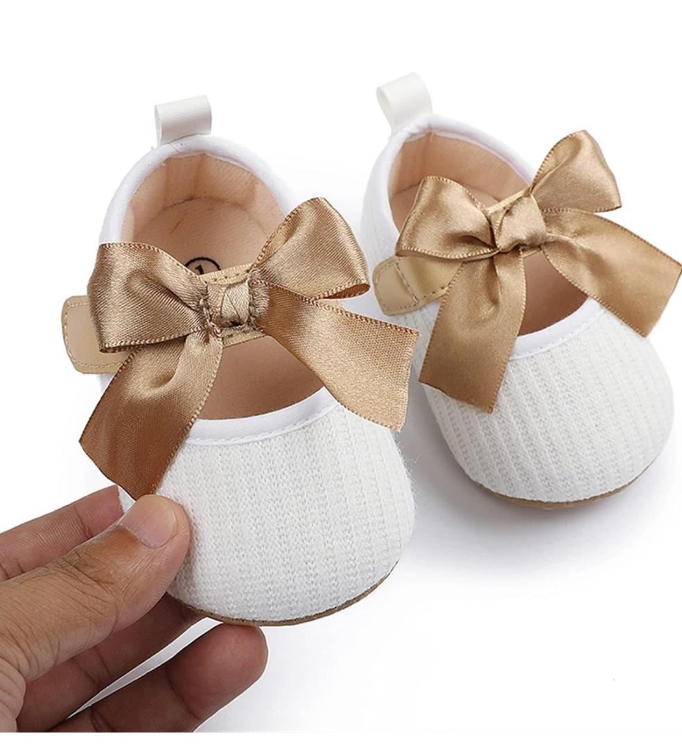 Baby Girls Shoes ​Flats Newborn Infant Girls Prewalker Bowknot ​Toddler Princess Party Dress Crib Shoes Soft Sole Baby Girls First Walking Shoes with Hook Loop