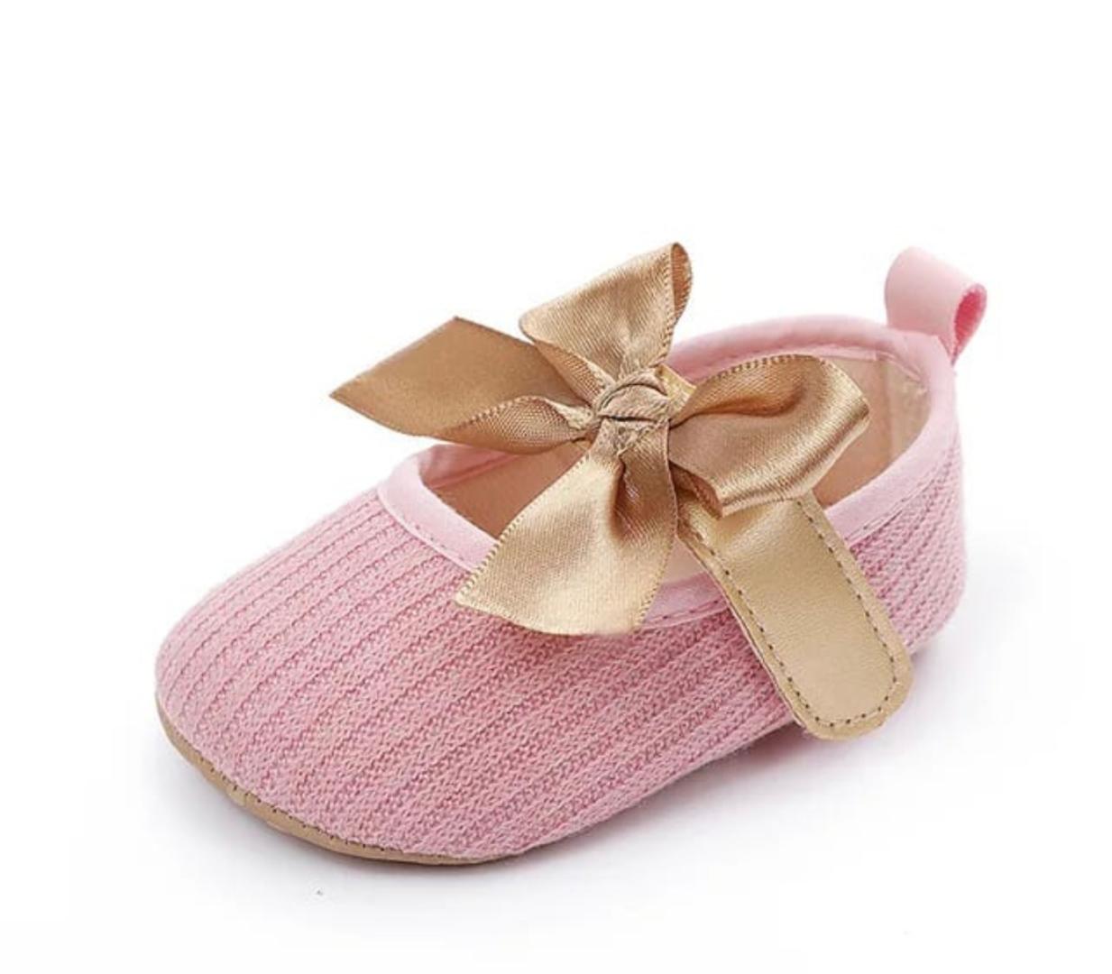 Baby Girls Shoes ​Flats Newborn Infant Girls Prewalker Bowknot ​Toddler Princess Party Dress Crib Shoes Soft Sole Baby Girls First Walking Shoes with Hook Loop