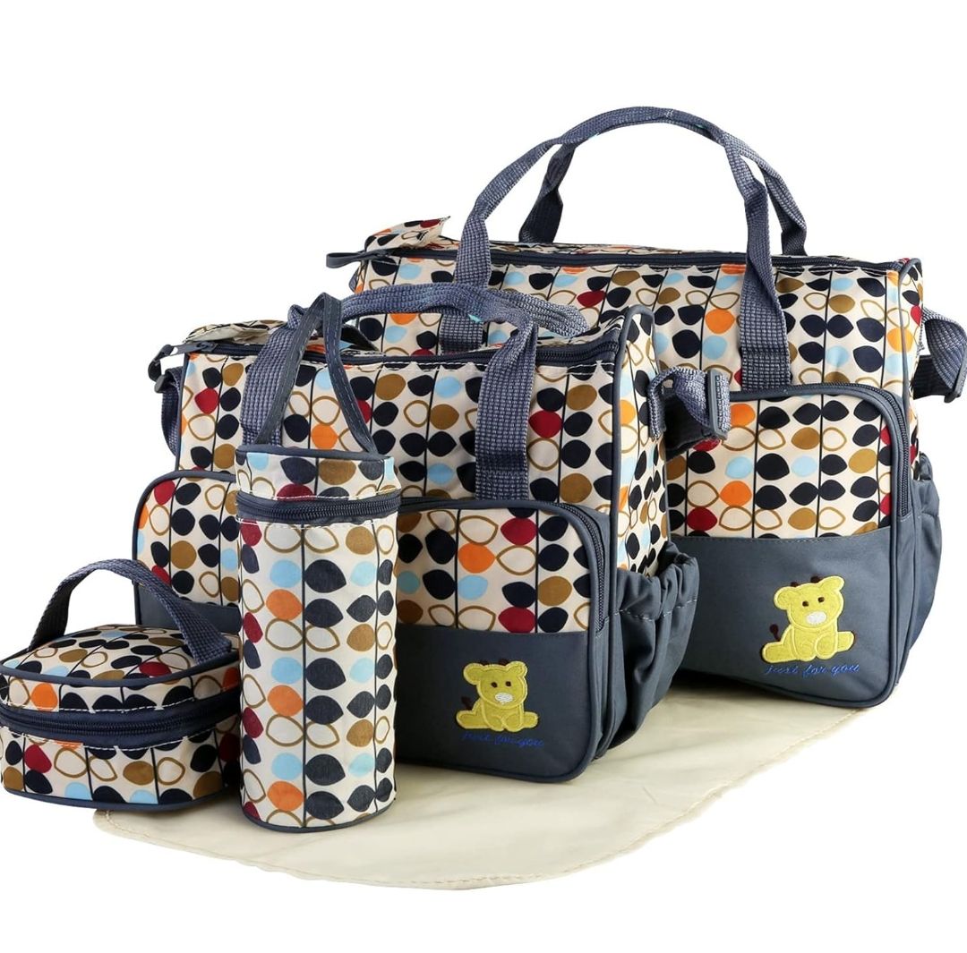5 Pcs Multifunctional Set Baby Changing Diaper Nappy Bag, Maternity Mummy Handbag, Portable Nappy Basket Storage Organiser, Maternity Baby Bag for Boys and girls