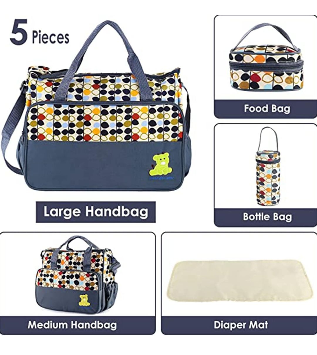 5 Pcs Multifunctional Set Baby Changing Diaper Nappy Bag, Maternity Mummy Handbag, Portable Nappy Basket Storage Organiser, Maternity Baby Bag for Boys and girls