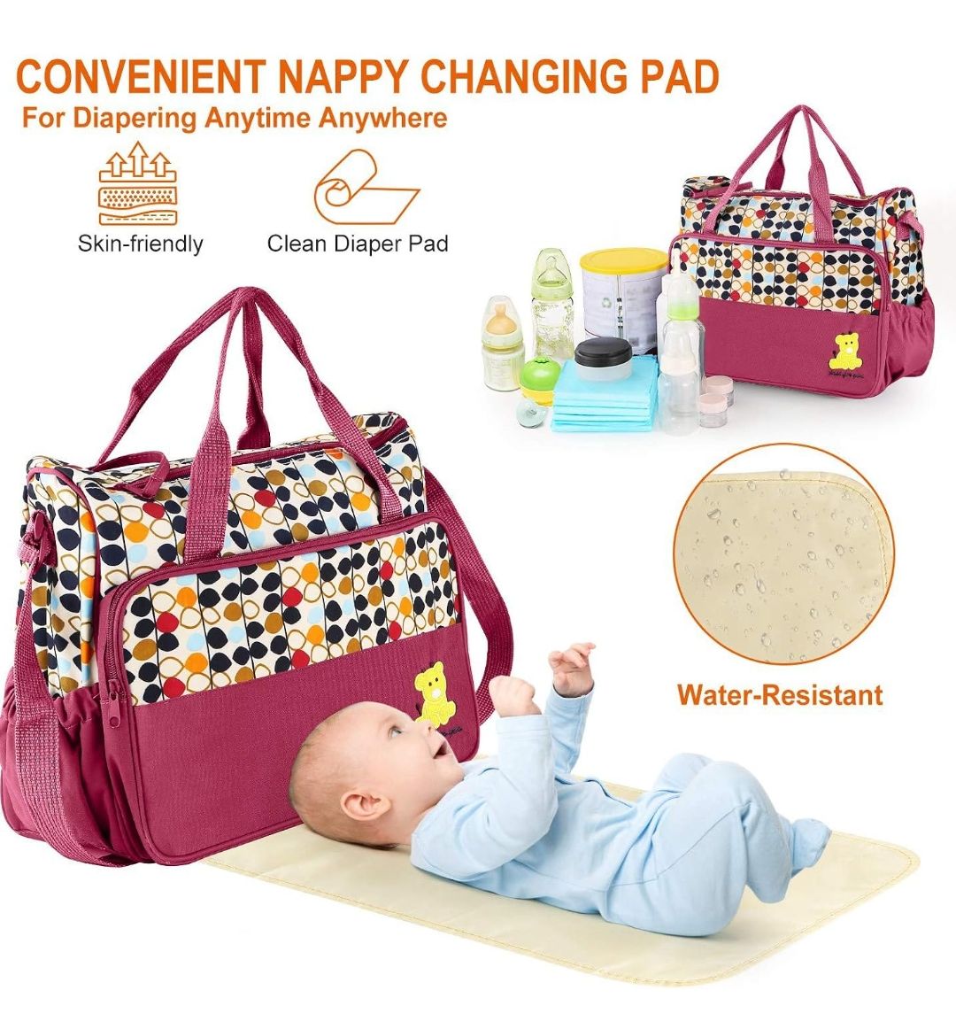 5 Pcs Multifunctional Set Baby Changing Diaper Nappy Bag, Maternity Mummy Handbag, Portable Nappy Basket Storage Organiser, Maternity Baby Bag for Boys and girls