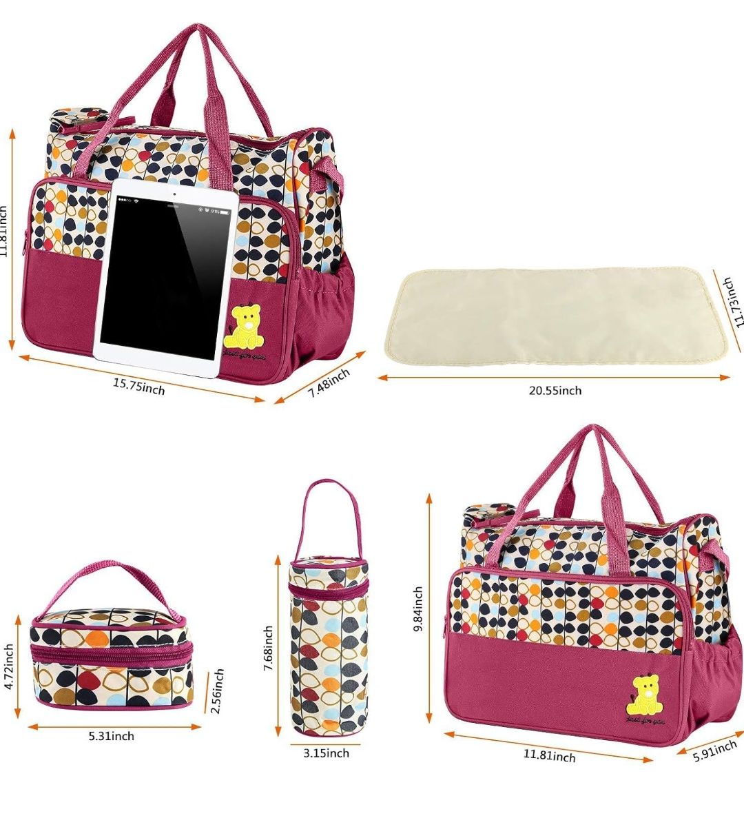 5 Pcs Multifunctional Set Baby Changing Diaper Nappy Bag, Maternity Mummy Handbag, Portable Nappy Basket Storage Organiser, Maternity Baby Bag for Boys and girls