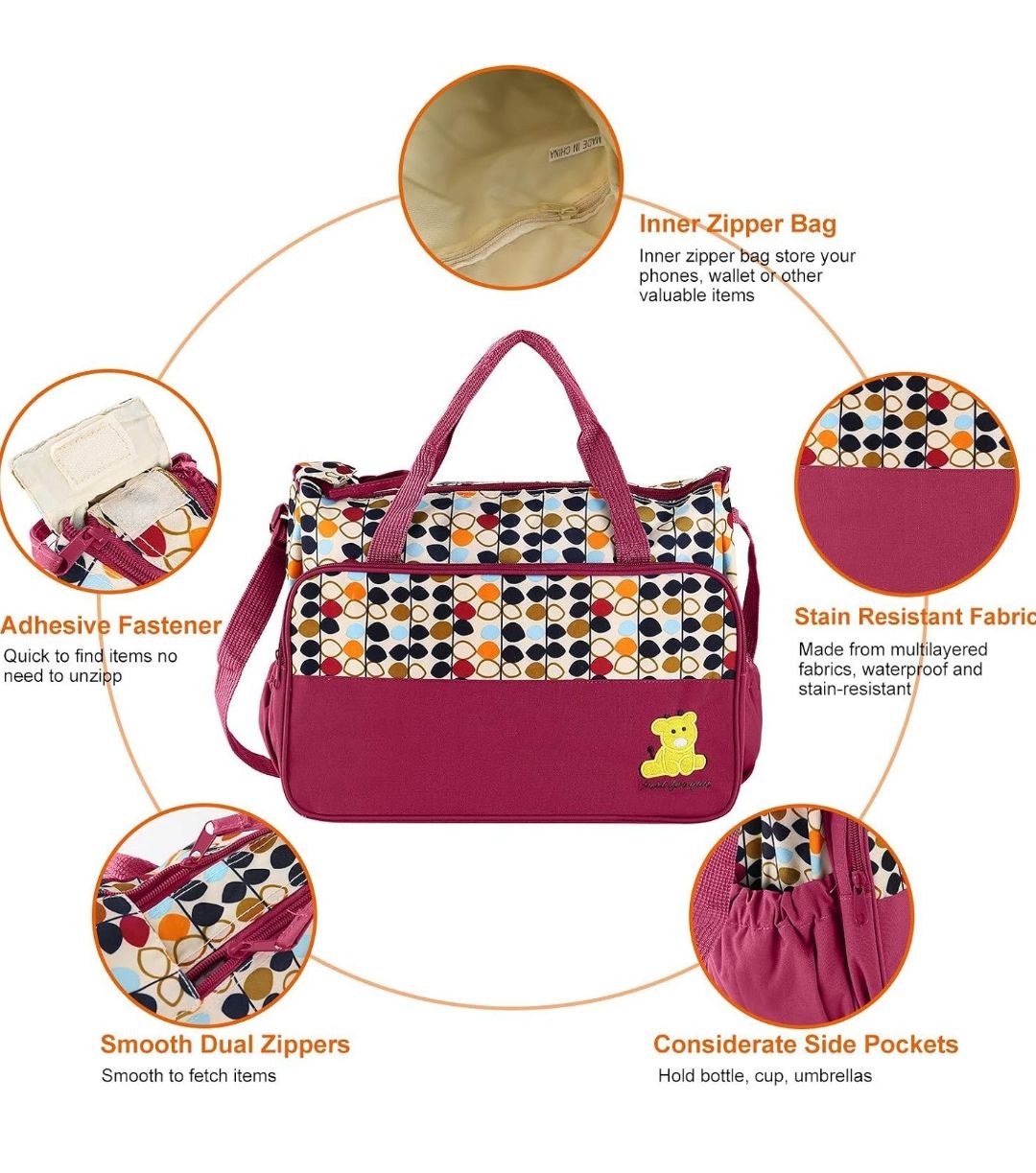 5 Pcs Multifunctional Set Baby Changing Diaper Nappy Bag, Maternity Mummy Handbag, Portable Nappy Basket Storage Organiser, Maternity Baby Bag for Boys and girls