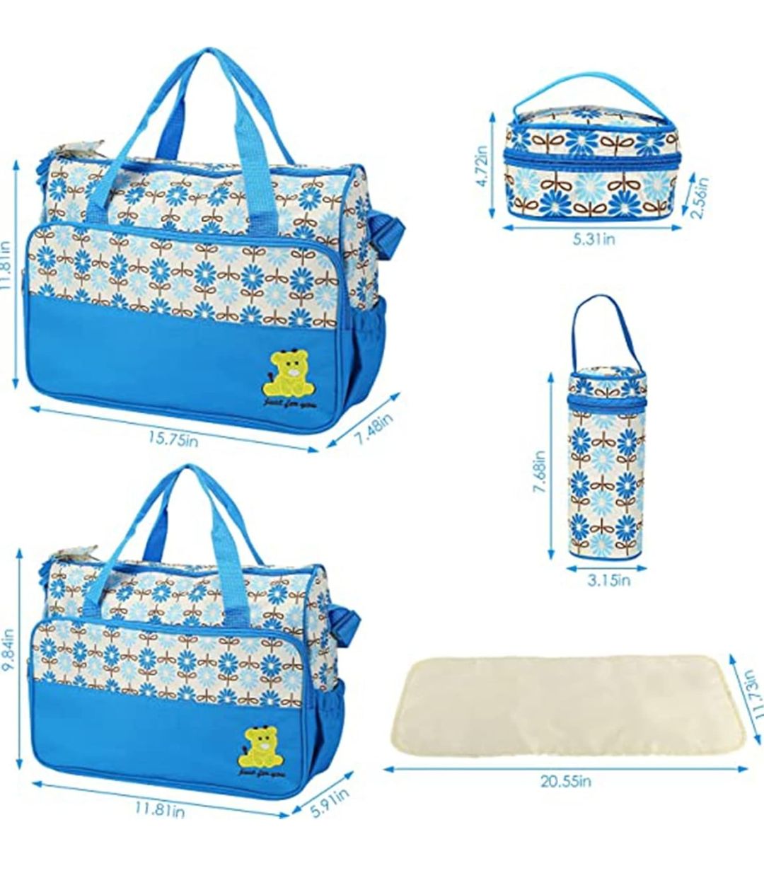 5 Pcs Multifunctional Set Baby Changing Diaper Nappy Bag, Maternity Mummy Handbag, Portable Nappy Basket Storage Organiser, Maternity Baby Bag for Boys and girls