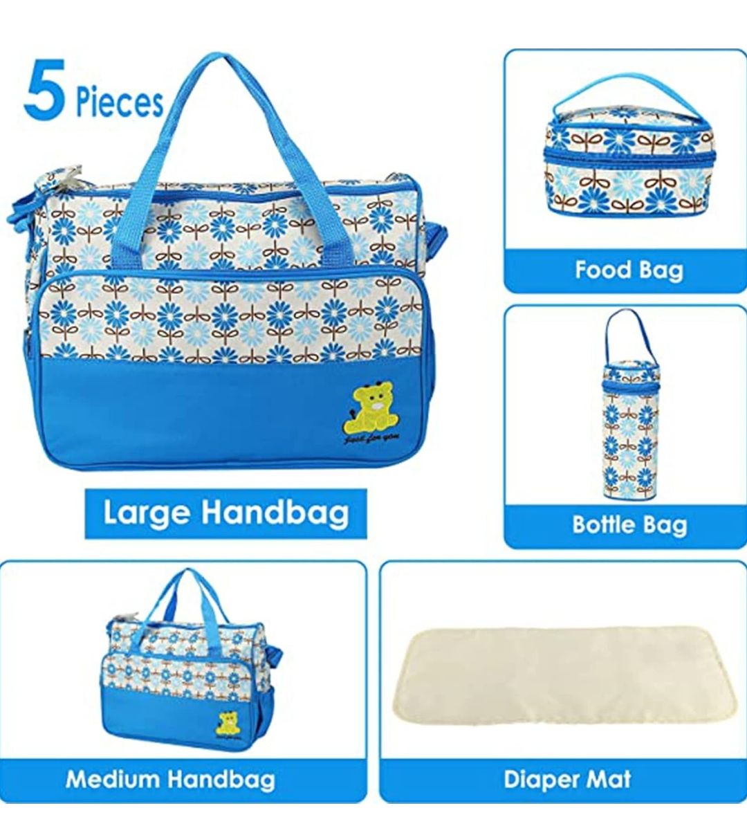 5 Pcs Multifunctional Set Baby Changing Diaper Nappy Bag, Maternity Mummy Handbag, Portable Nappy Basket Storage Organiser, Maternity Baby Bag for Boys and girls