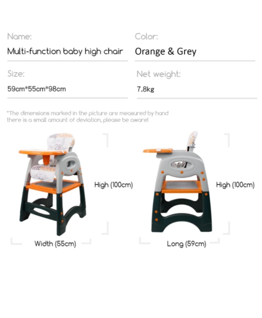 High Chair, Baby Chair For Feeding 4 In 1 Convertible You Can Use In Multiple Ways Footrest/Wheels Easily Moveable Baby Toddler Booster Seat with Tray Chair For Eating, Study, Lunch