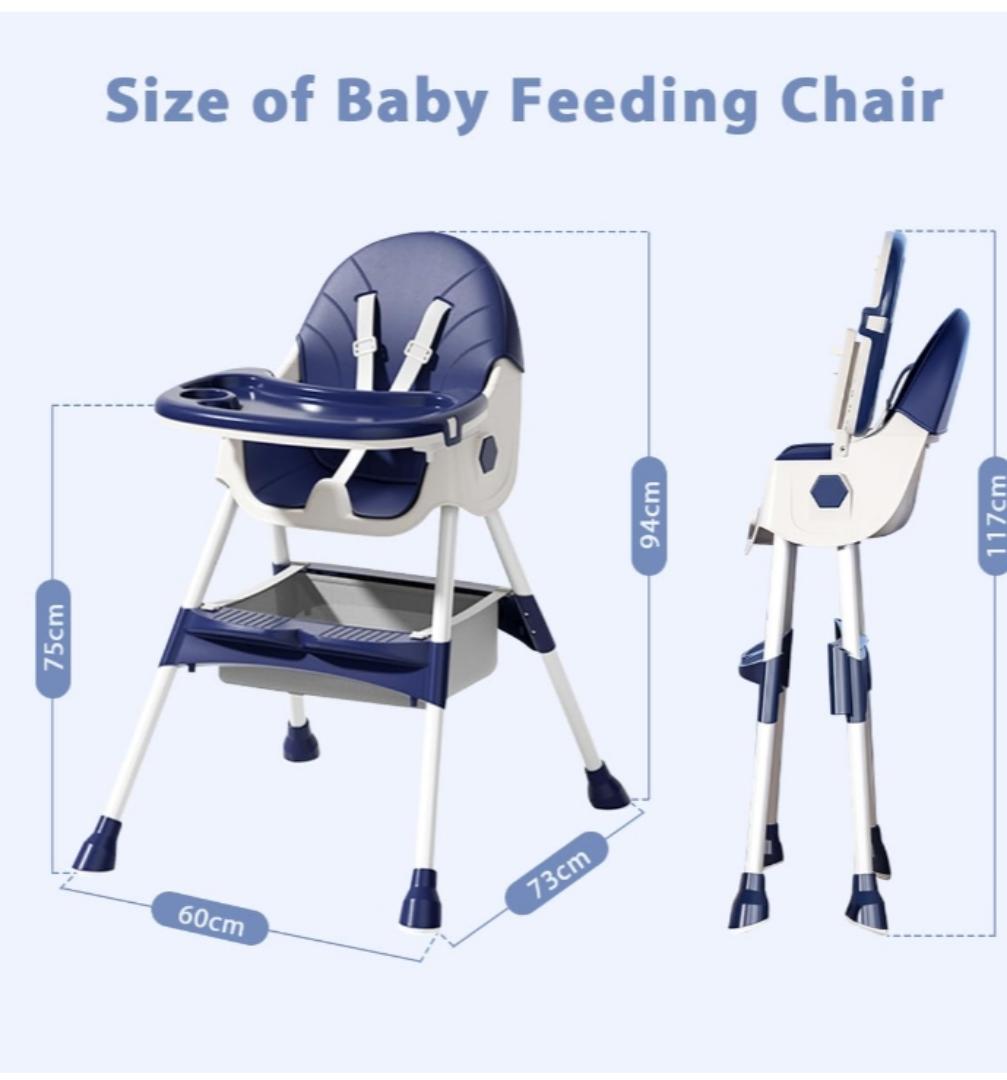 Baby High Chair Foldable Infant Feeding Chair Adjustable Height Convertible Highchair, Toddler Dining Eating Stool Table Booster Seat Non-Slip Feet Pad Safety Belt PU Chair with Removable Double Tray