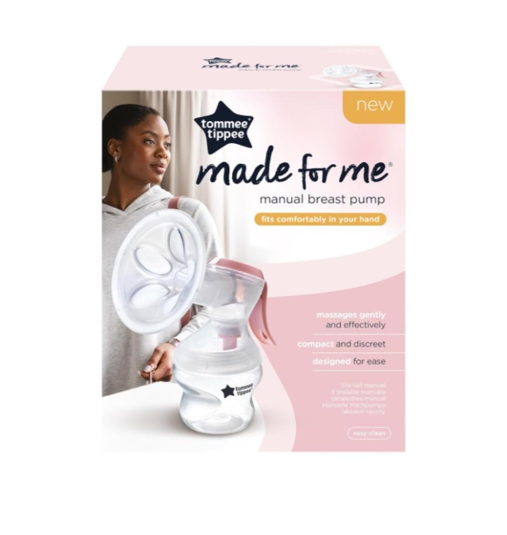 Tommee Tippee Made Me Single Manual Breast Pump, Strong Suction, Soft Feel, Ergonomic Handle, Portable and Quiet Breastmilk Pump, Baby Bottle Included