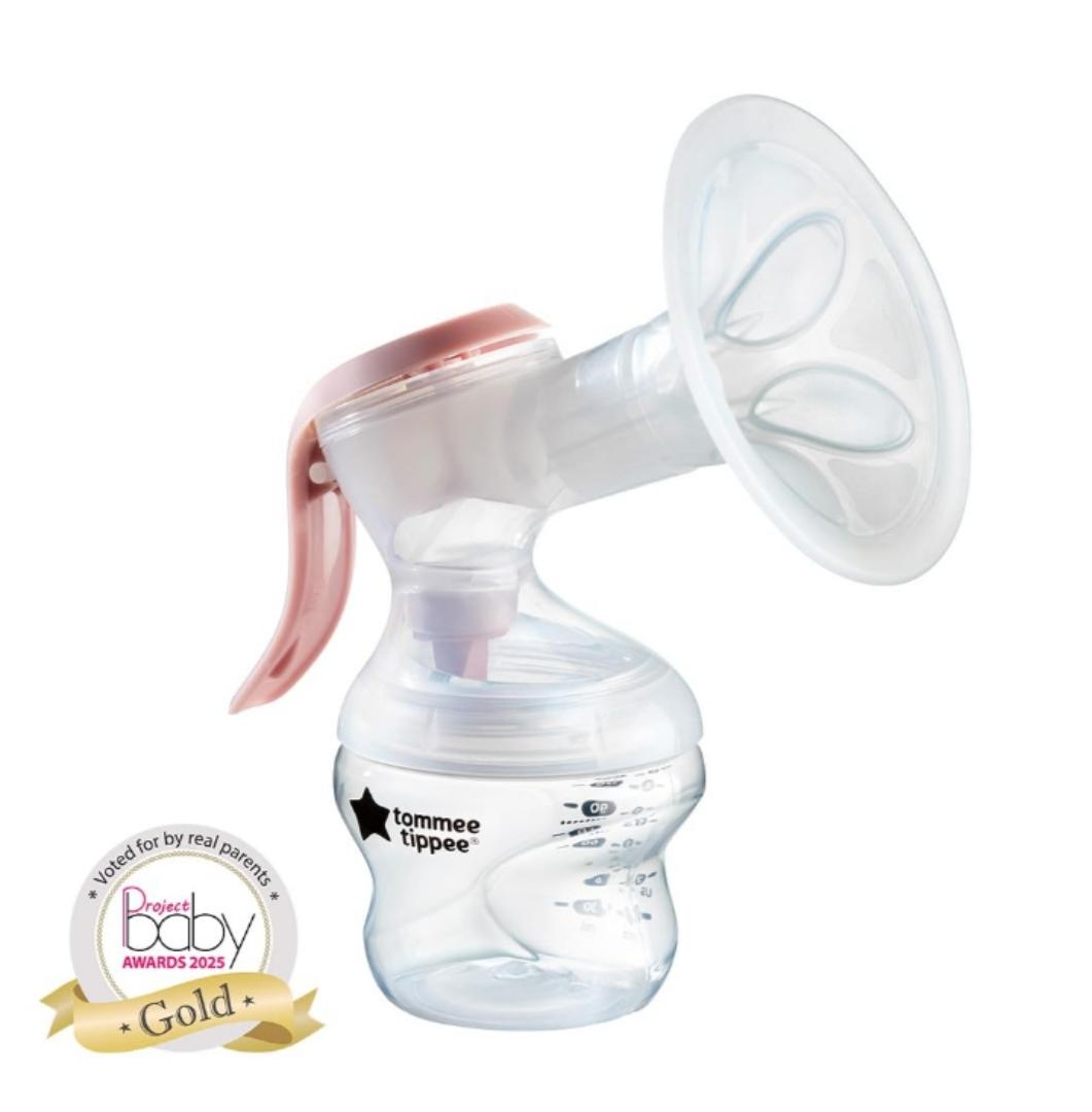 Tommee Tippee Made Me Single Manual Breast Pump, Strong Suction, Soft Feel, Ergonomic Handle, Portable and Quiet Breastmilk Pump, Baby Bottle Included