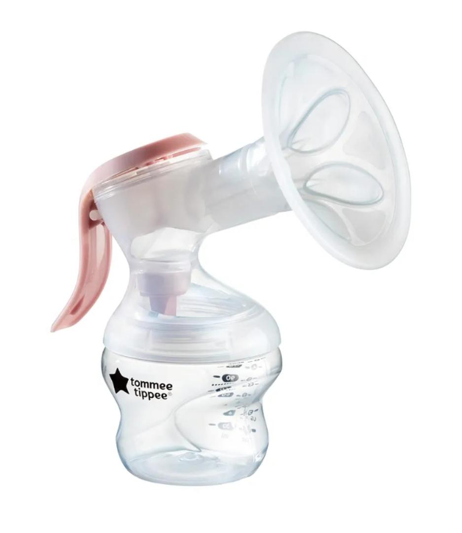 Tommee Tippee Made Me Single Manual Breast Pump, Strong Suction, Soft Feel, Ergonomic Handle, Portable and Quiet Breastmilk Pump, Baby Bottle Included