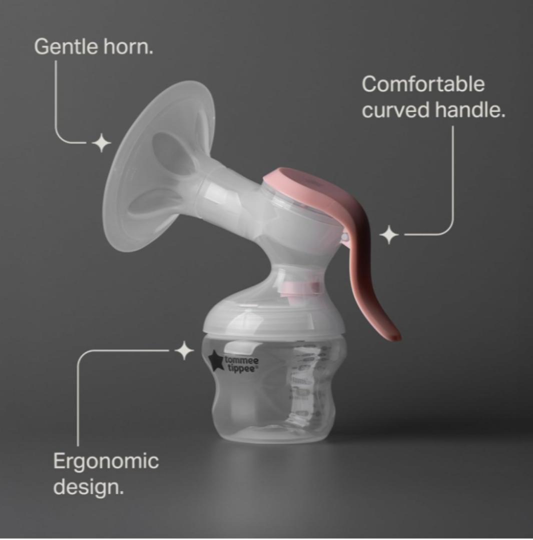 Tommee Tippee Made Me Single Manual Breast Pump, Strong Suction, Soft Feel, Ergonomic Handle, Portable and Quiet Breastmilk Pump, Baby Bottle Included