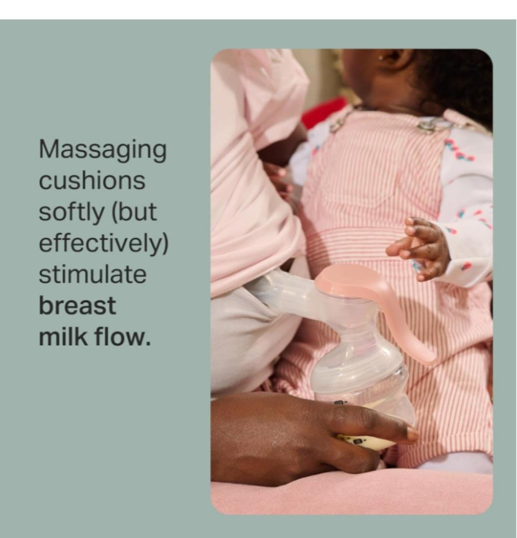 Tommee Tippee Made Me Single Manual Breast Pump, Strong Suction, Soft Feel, Ergonomic Handle, Portable and Quiet Breastmilk Pump, Baby Bottle Included