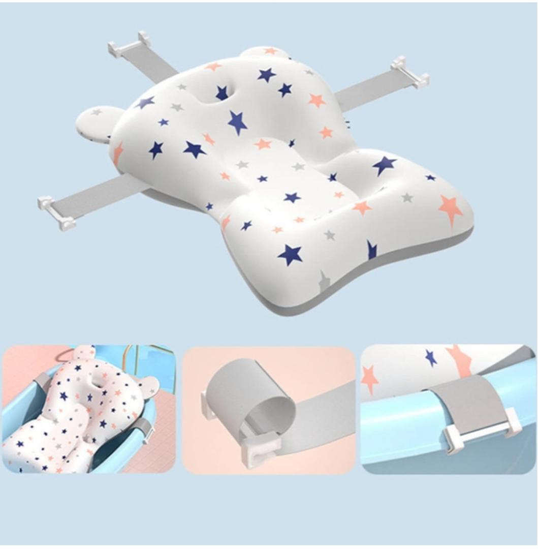 Baby Bath Cushion Cartoon Newborn Bathtub Mat Non-Slip Baby Bath Pad Quick Dry Baby Bathtub Pillow Seat Mat Floating Baby Bath Seat Cushion Adjustable Baby Bath Support Cushion for Baby 0-12 Months