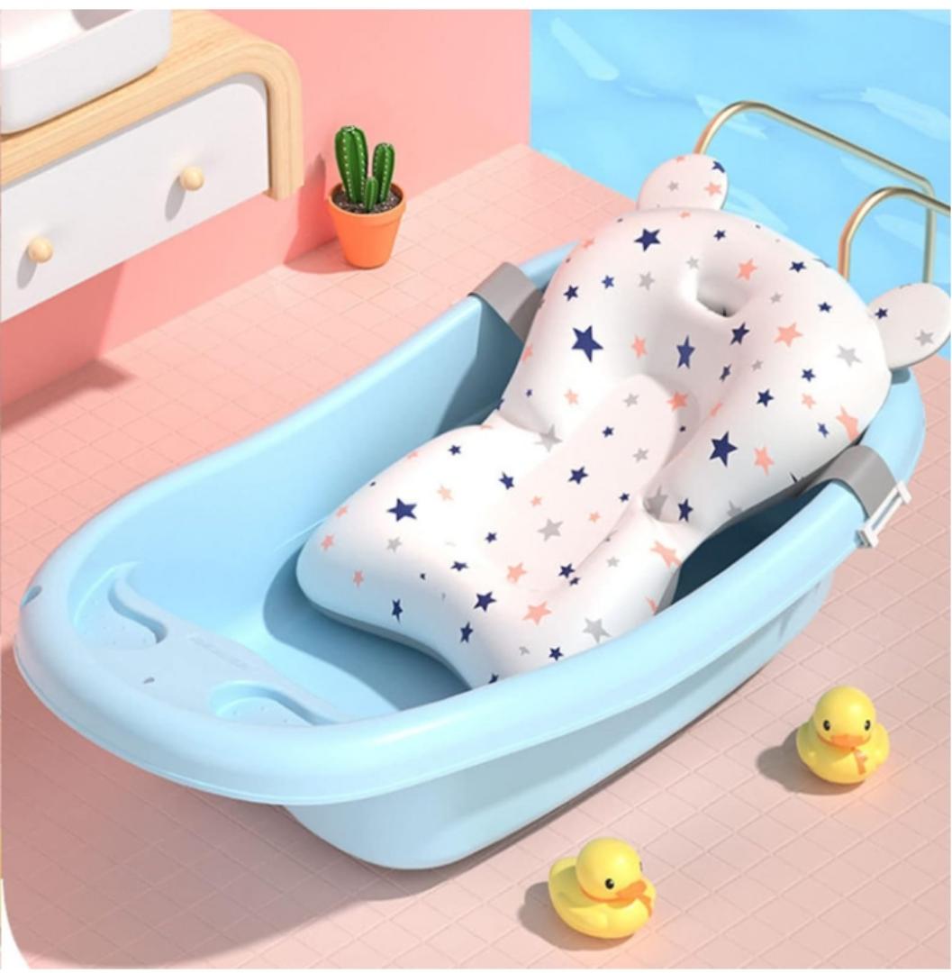 Baby Bath Cushion Cartoon Newborn Bathtub Mat Non-Slip Baby Bath Pad Quick Dry Baby Bathtub Pillow Seat Mat Floating Baby Bath Seat Cushion Adjustable Baby Bath Support Cushion for Baby 0-12 Months