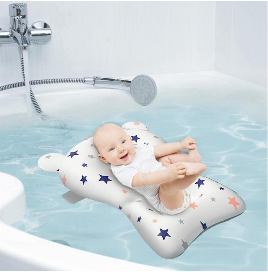 Baby Bath Cushion Cartoon Newborn Bathtub Mat Non-Slip Baby Bath Pad Quick Dry Baby Bathtub Pillow Seat Mat Floating Baby Bath Seat Cushion Adjustable Baby Bath Support Cushion for Baby 0-12 Months