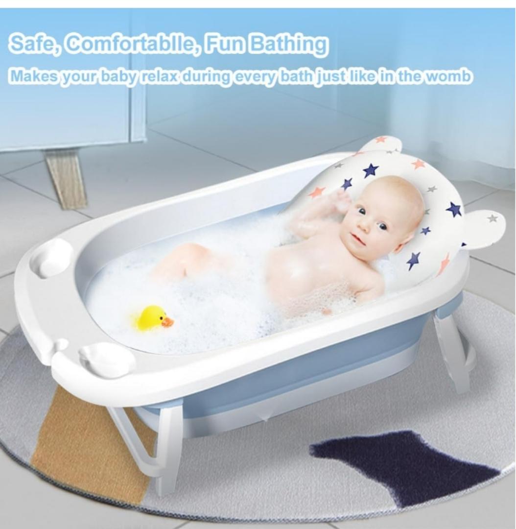 Baby Bath Cushion Cartoon Newborn Bathtub Mat Non-Slip Baby Bath Pad Quick Dry Baby Bathtub Pillow Seat Mat Floating Baby Bath Seat Cushion Adjustable Baby Bath Support Cushion for Baby 0-12 Months