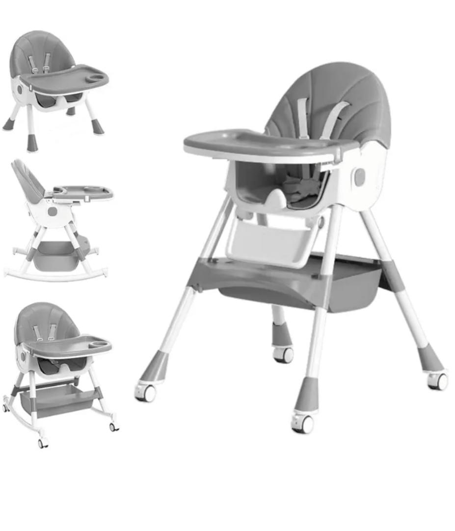 Baby High Chair, 5 in 1 High Chairs for Babies and Toddlers, Travel Foldable High Chair with Foot Rest, Detachable PU Cushion, Double Removable Tray, Adjustable Height
