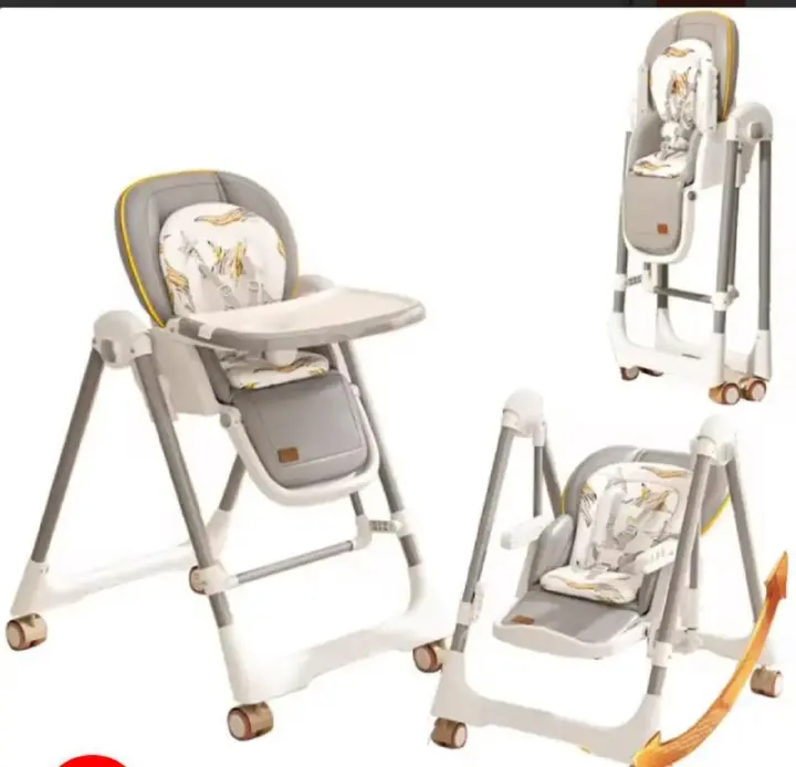3-in-1 High Chair with Swing for Baby, Adjustable Height, Dual Tray, Reclinable Backrest & Footrest Feeding Chair for 6 Months to 5 Years Kids |(Abstract Grey)