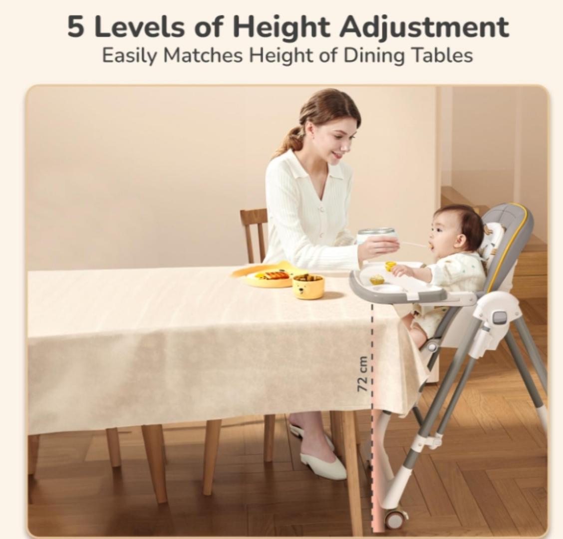 3-in-1 High Chair with Swing for Baby, Adjustable Height, Dual Tray, Reclinable Backrest & Footrest Feeding Chair for 6 Months to 5 Years Kids |(Abstract Grey)