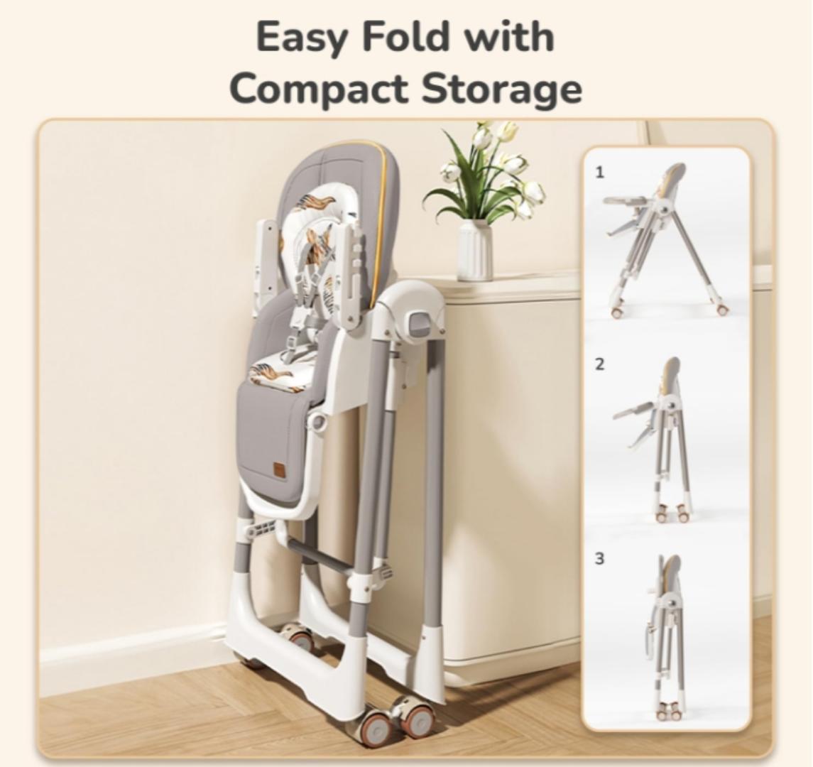 3-in-1 High Chair with Swing for Baby, Adjustable Height, Dual Tray, Reclinable Backrest & Footrest Feeding Chair for 6 Months to 5 Years Kids |(Abstract Grey)