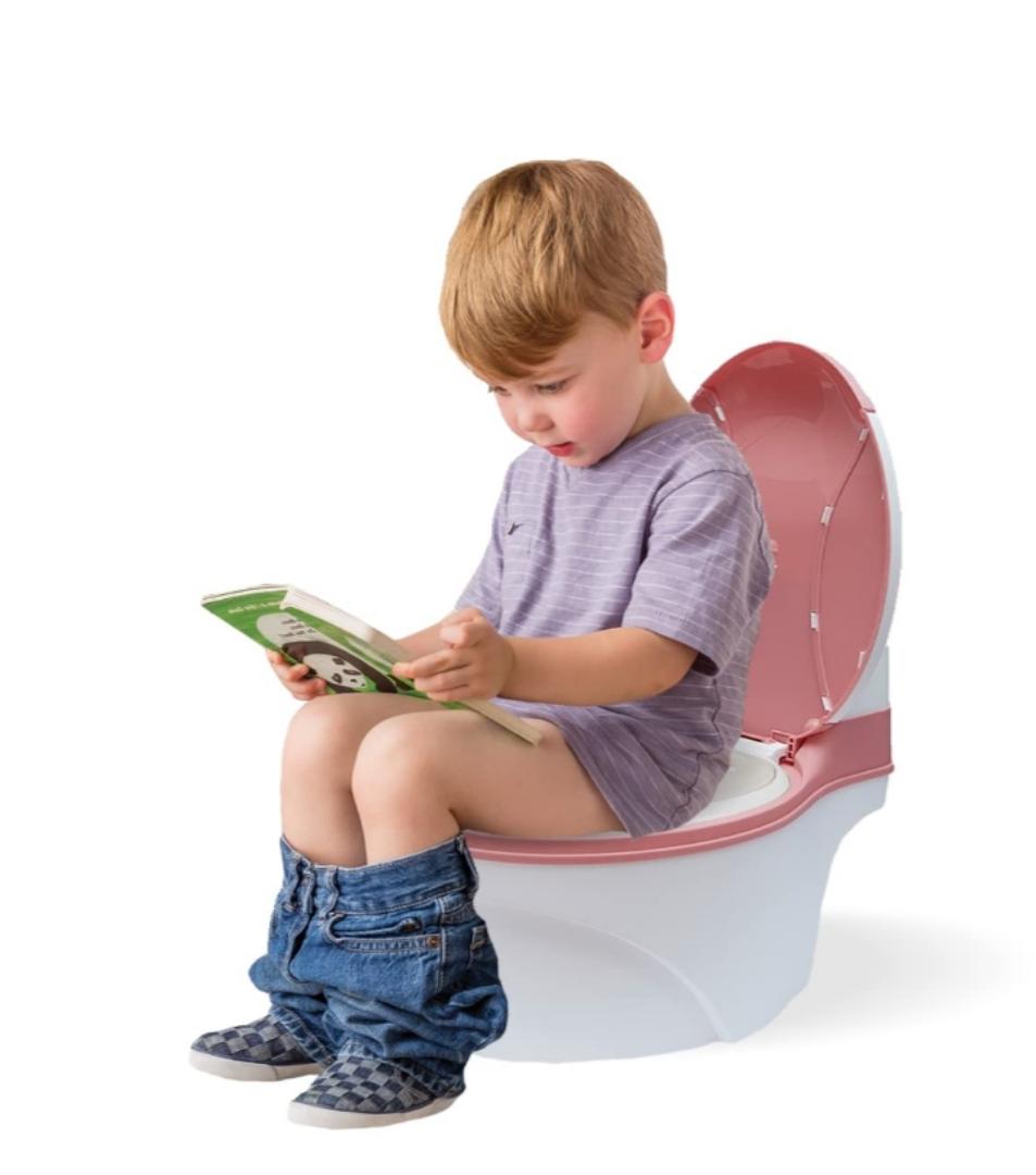 Potty Training Toilet Seat with Soft Cushion Pad and Toilet Paper Storage, Removable Urinal Pot, Portable and Comfortable for Boys and Girls